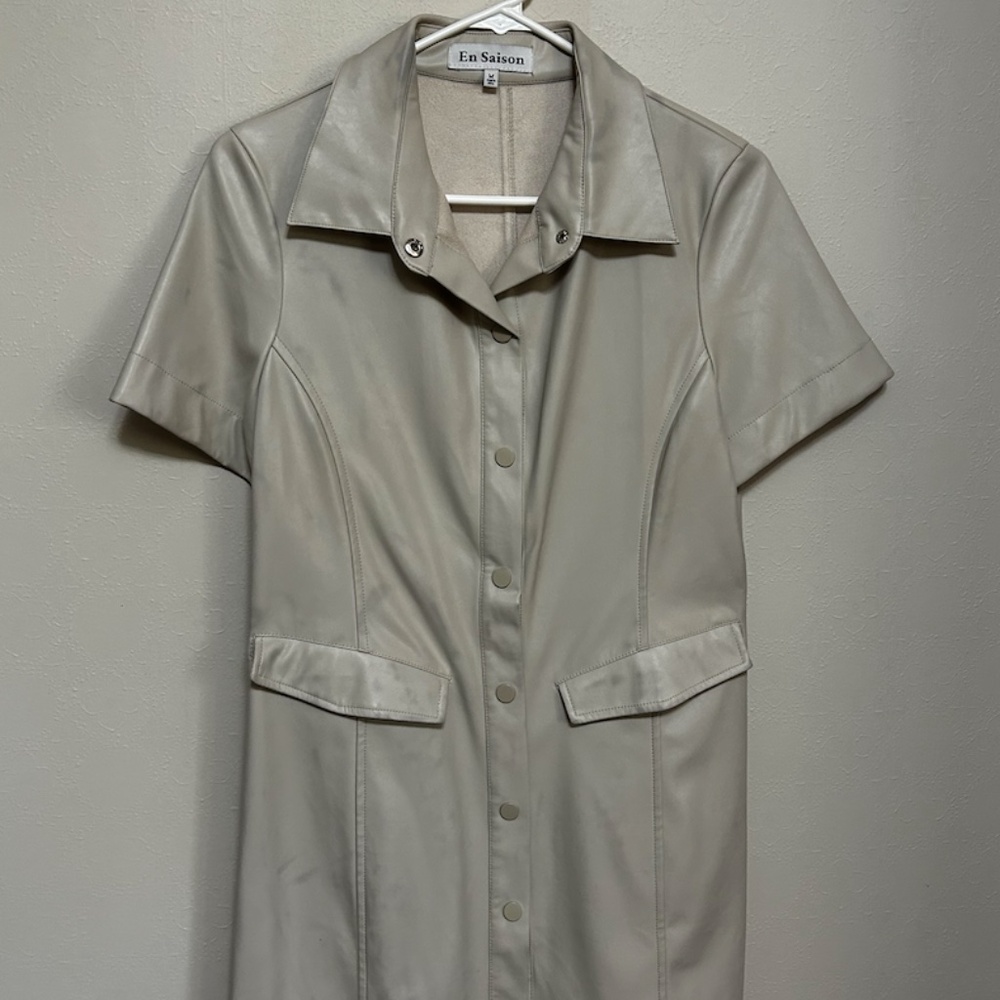 White faux leather snap dress